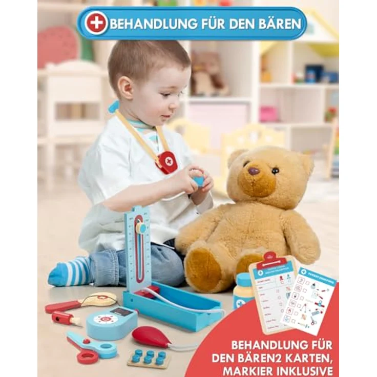 Lehoo Castle Arztkoffer für Kinder, 23-teiliges Doktorkoffer-Set mit Arztkittel, blau, Spielzeug ab 3 Jahre, inklusive Organpuzzle und Sehtest Zubehör – Bild 4