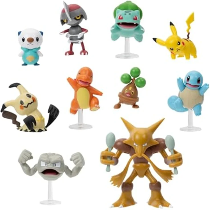 Pokémon PKW Kampffigur MP, 10 Stück 5,1 cm inkl. Pikachu, Squirtle, Bulbasaur, Charmander, Geodude, Mimikyu, Pawniard, Bonsly, Oshawott; 11,4 cm Alakazam - TGT – Bild 3