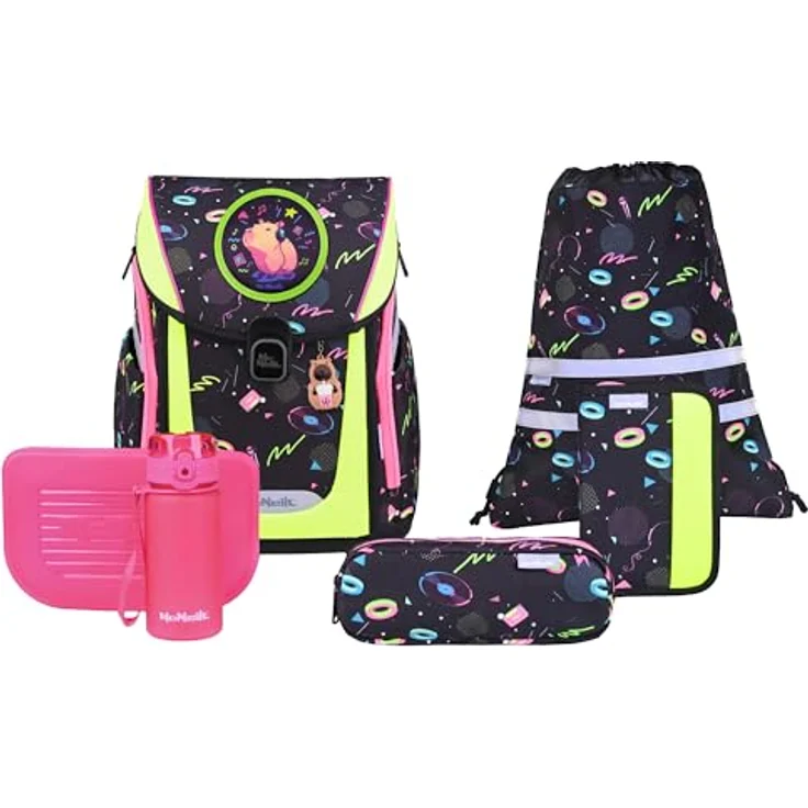 McNeill Schulranzen Set PRIMO 9tlg. (CAPYBAR), leichter Schulranzen mit 19 L, ergonomischem ClickFlex-Rückensystem, reflektierenden Elementen und umfangreichem Zubehör – Bild 2