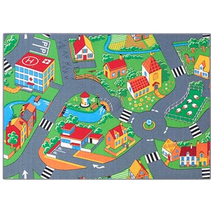 Carpet Studio Kinderteppich Little Village, 95x133cm, rutschfest, waschbar bei 30°C, Spielteppich für Jungen & Mädchen – Bild 1