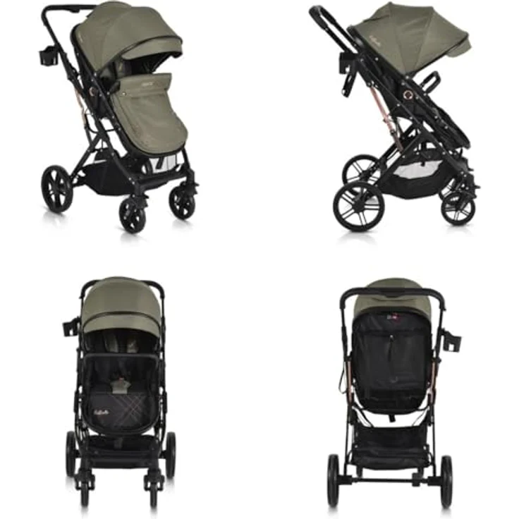 Moni Rafaello 2 in 1, Kombikinderwagen mit Tragetasche, Sportsitz umwandelbar, inkl. Fusssack, Moskitonetz und Becherhalter, grau – Bild 4