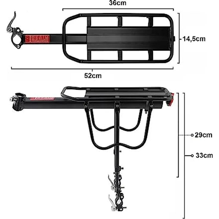 BAYLI Universal Fahrrad Gepäckträger für hinten, 50 kg belastbar, Aluminium, schnellspannend, schwarz, passend für 24-29 Zoll Fahrräder – Bild 2