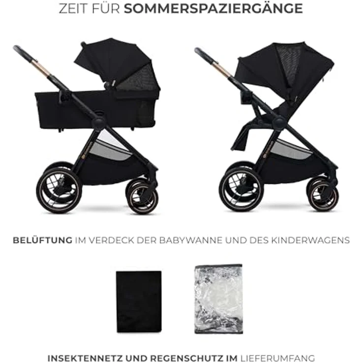 Kinderkraft Kombi-Kinderwagen NEA 2.0, 2-in-1 mit Babywanne und Sportsitz, Teleskopschieber, Zubehörset und Adapter - Midnight Black, bis 22 kg, inkl. Gratis Mobilitätsgarantie – Bild 9