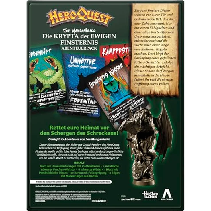 Avalon Hill HEROQUEST Crypt of Perpetual Darkness, Premium-Erweiterung mit 10 Abenteuern und schwarzer Drachen-Miniatur – Bild 5