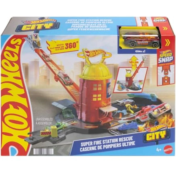 Hot Wheels City Super Feuerwehrwache, Spielset mit Schwerkraftabwurf und 1:64 Feuerwehrwagen, ab 4 Jahren – Bild 6