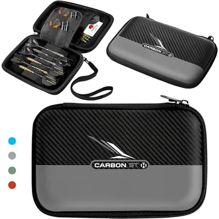 Harrows Carbon ST Pro 6 Darttasche, grau, mit Anti-Shock-Hartschale, Platz für 6 Darts und Zubehörfächer