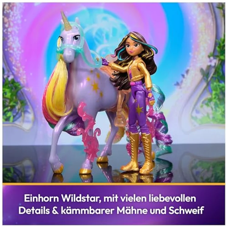 Spin Master Anziehpuppe Unicorn Academy - Sophia & Einhorn Wildstar, 12 cm große bewegliche Figuren mit echter Mähne und abnehmbarem Sattel – Bild 3