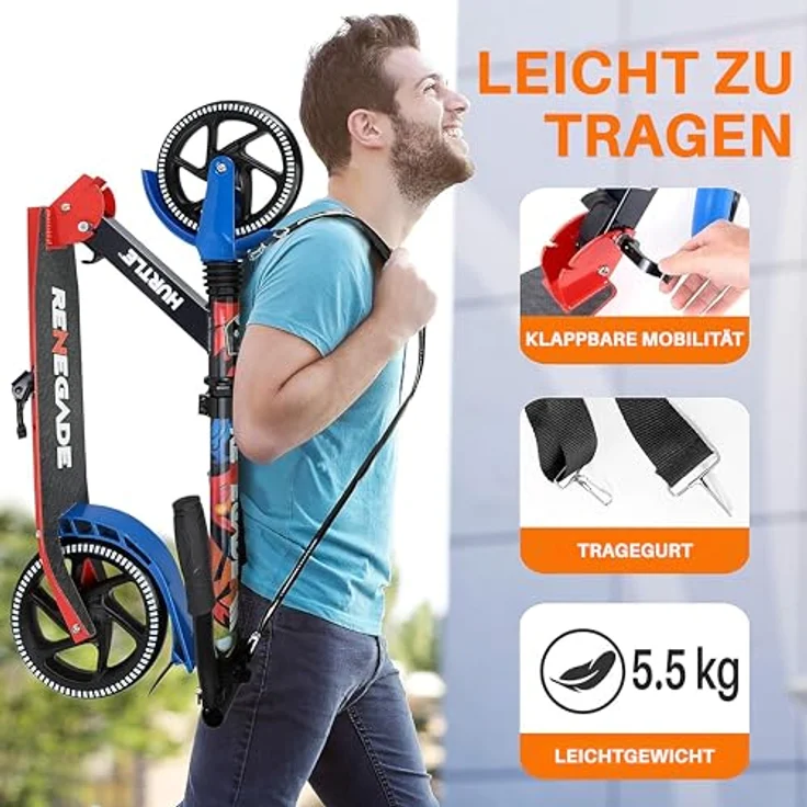 Hurtle Hurtle Scooter, Klappbarer Kick Scooter für Teenager, Aluminiumlegierung, verstellbarer T-Bar Lenker, 2-Rad-Design, für Fahrer bis 100 kg – Bild 4
