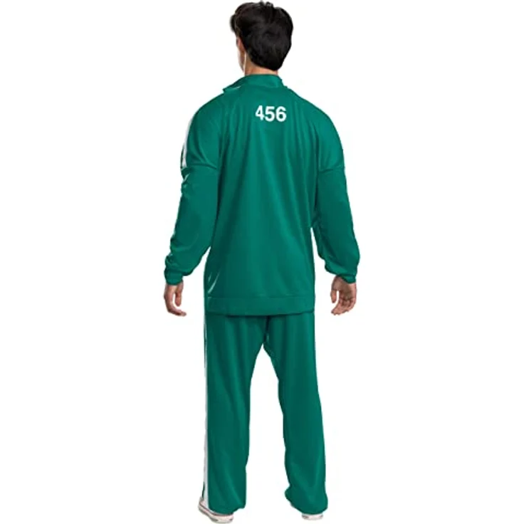 Disguise Squid Game Player 456 Trainingsanzug für Erwachsene, grüner Jumpsuit mit Nummer 456 und praktischen Anzugshosen – Bild 2