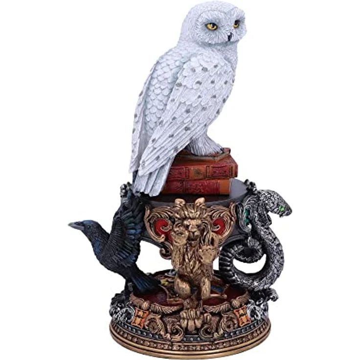 GED Harry Potter Hedwig Figur, 22 cm detailgetreu handbemalt auf Zauberbüchern mit Hogwarts-Haus-Emblemen – Bild 5