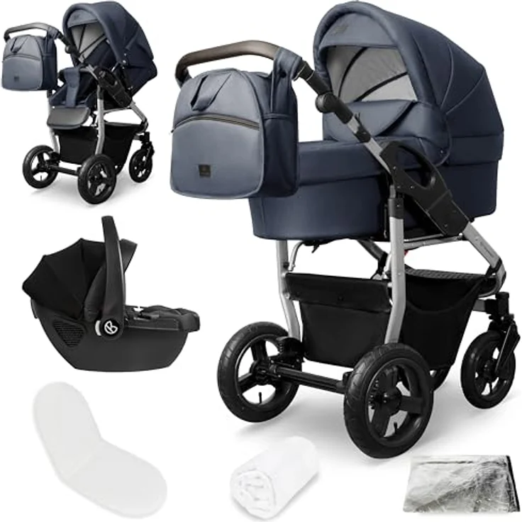 Bergsteiger Capri Kombikinderwagen 3-in-1, mit Babywanne, Sportsitz & i-Size Babyschale, Luftreifen, Federung, höhenverstellbarer Griff, faltbar, inkl. Zubehör – Bild 1