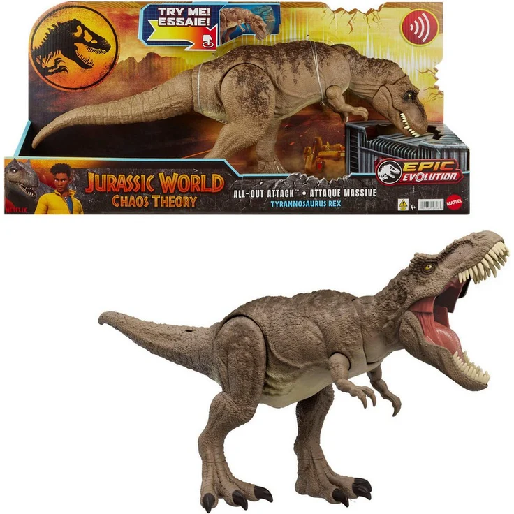 Mattel® Actionfigur Jurassic World All-Out Attack Tyrannosaurus Rex, mit Beißbewegung und Brüllgeräuschen, grün – Bild 1