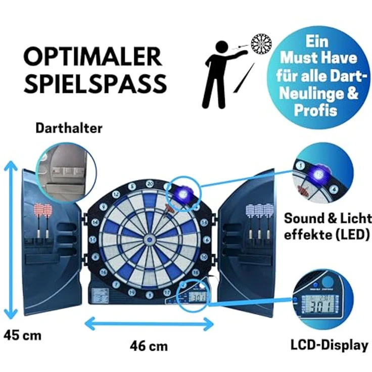 BEST SPORTING Dartscheibe elektronisch Cambridge I LED-Anzeigen, 6 Dartpfeile & 24 Ersatzspitzen, Dartboard Kabinett, offizielle Turniermaße, 33 Spiele mit 86 Varianten – Bild 5