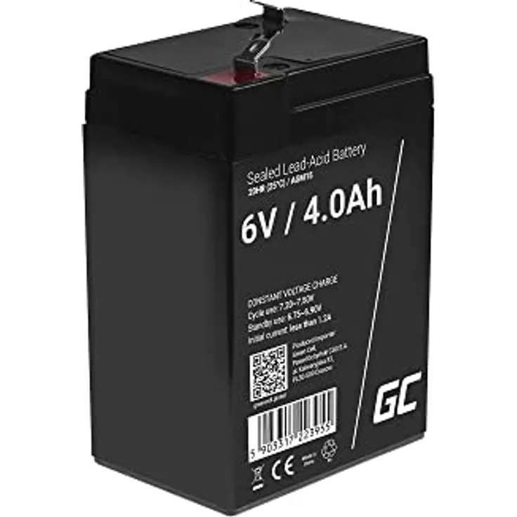 Green Cell AGM 6V 4Ah Blei-Batterie, wartungsfreier Akku für Elektro-Spielzeug und Notstromanwendungen, schwarz