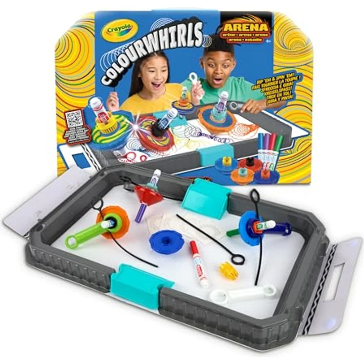 CRAYOLA ColourWhirls Challenge Arena, Kreiselspiel mit 4 bunten Kreiseln, für Familienspaß und kreative Wettbewerbe, ab 6 Jahren, 74-7697 – Bild 1
