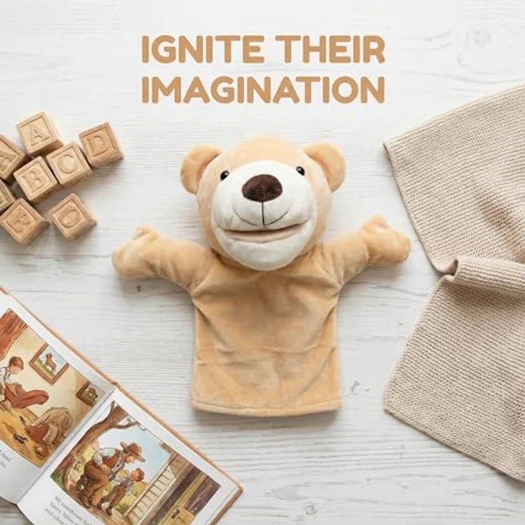 LOMTRATS Handpuppen-Set für Kinder, 5 bewegliche Tierpuppen (Wolf, Tiger, Löwe, Affe) zur Förderung von Kreativität und Kommunikation, ca. 25 cm, Plüschmaterial – Bild 4