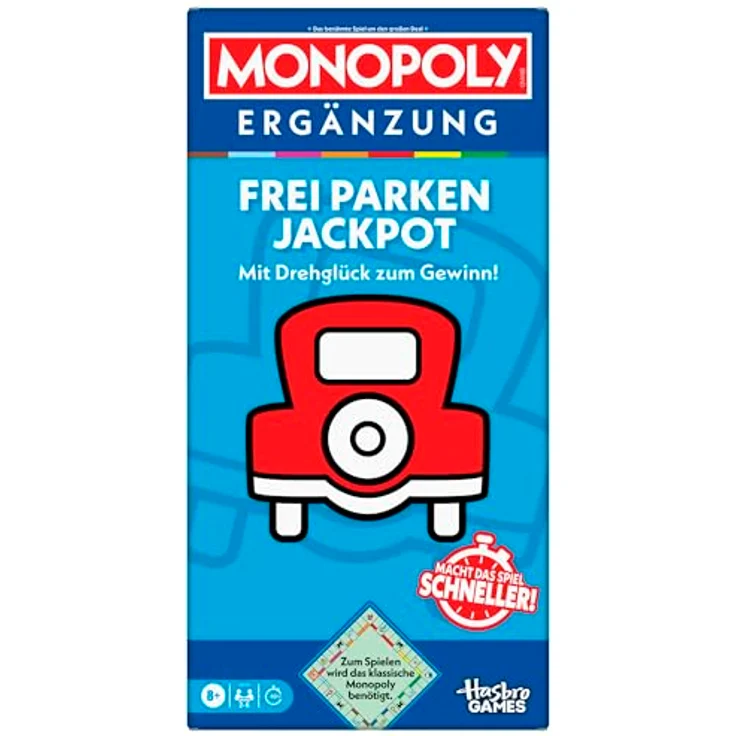 Monopoly Ergänzung Frei Parken Jackpot, Brettspiel Erweiterung für klassisches Monopoly mit Jackpot-Drehscheibe und Dealmobil, deutsche Fassung – Bild 1