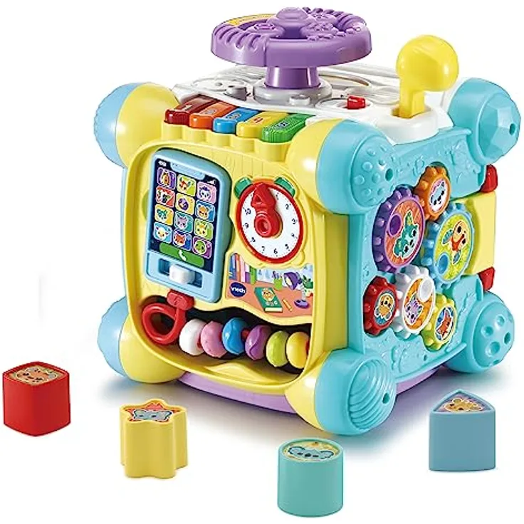 VTech Baby Spielspaß-Entdeckerwürfel – Interaktiver Spielwürfel mit Musik, Formen und beweglichen Elementen – Für Kinder von 12-36 Monaten