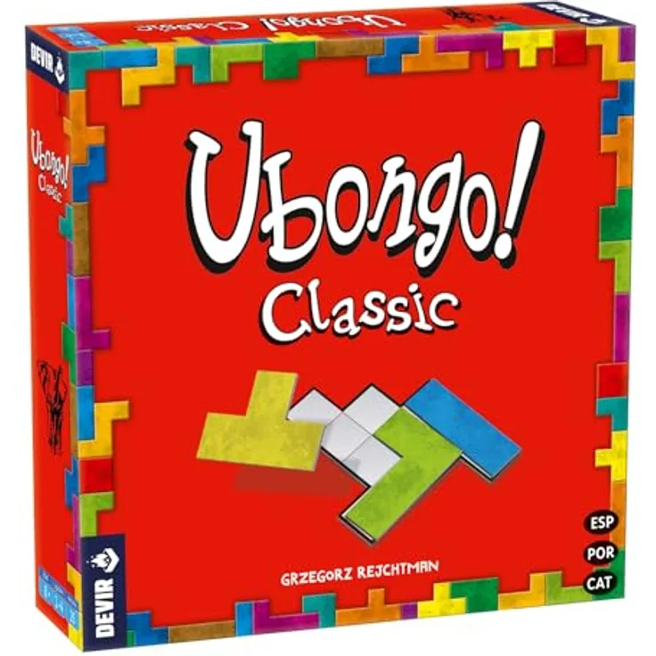 Devir Ubongo Tischset, Mehrfarbig, für 2 bis 4 Spieler, inkl. Brett, Spezialwürfel und Edelsteinen