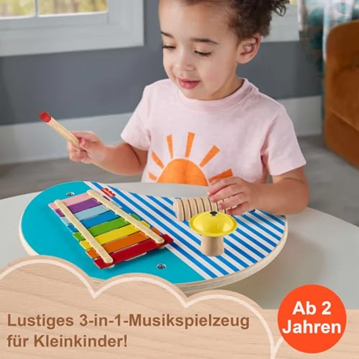 Fisher-Price® Holz-Musiktisch mit Percussion-Instrumenten, fördert Feinmotorik und Kreativität, FSC-zertifiziert – Bild 3