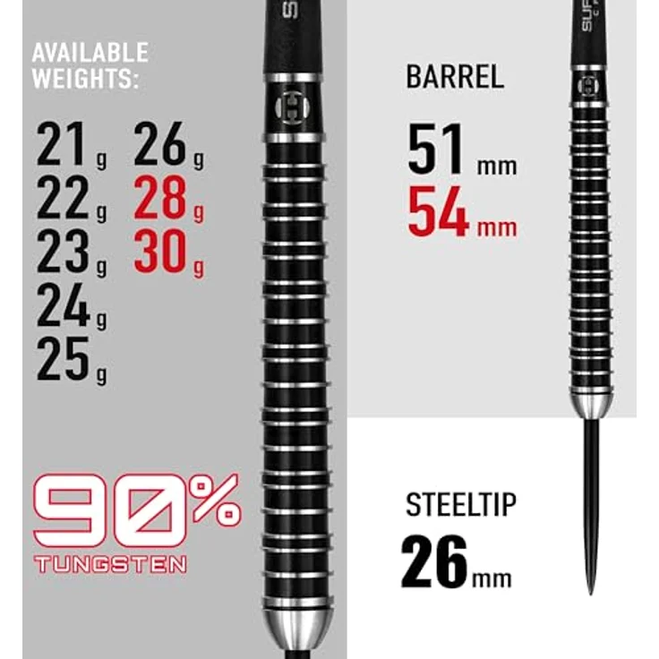 Harrows SUPERGRIP Ultra Darts-Set, 10-teilig mit 90% Wolframstahlspitze, inkl. Supergrip-Carbonschäfte und Supergrip-Flights, erhältlich in 21 g - 30 g – Bild 3