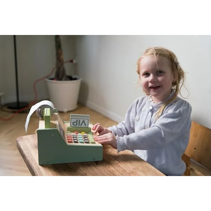 Dantoy Registrierkasse aus Holz, Rollenspiel mit Zubehör für Kinder ab 3 Jahren, fördert Feinmotorik und soziale Interaktion – Bild 3
