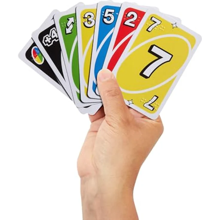Mattel Games UNO Braille Kartenspiel, inkl. 112 Karten mit Brailleschrift für blinde Spieler, für 2-10 Spieler ab 7 Jahren – Bild 4