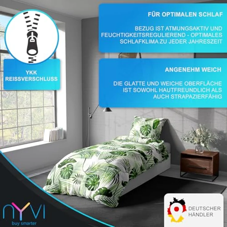 NYVI Bettwäsche Set DreamScience Leaves, Mikrofaser 135x200 + 80x80 cm, atmungsaktiv & weich, mit Reißverschluss, Oeko-TEX zertifiziert, für Allergiker geeignet – Bild 4
