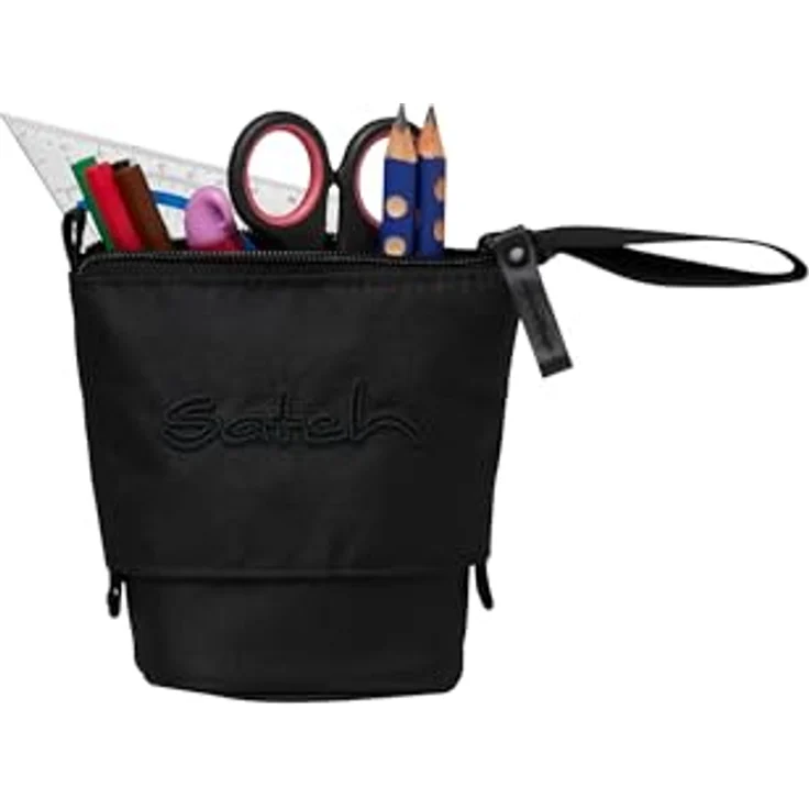 satch Pencil Slider extra groß inkl. Trennfach Reißverschlussfach Stiftehalter Geodreieck Sichtfenster für Stundenplan Nordic Black - Schwarz-Federmäppchen – Bild 3