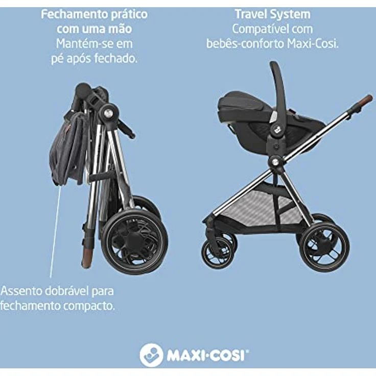 Maxi-Cosi Zelia Luxe 2-in-1-Kinderwagen, wendbarer Sitz, einhändig zusammenklappbar, geeignet von Geburt bis 4 Jahre, 0-22 kg, Twilllic Grey, großer Einkaufskorb – Bild 4