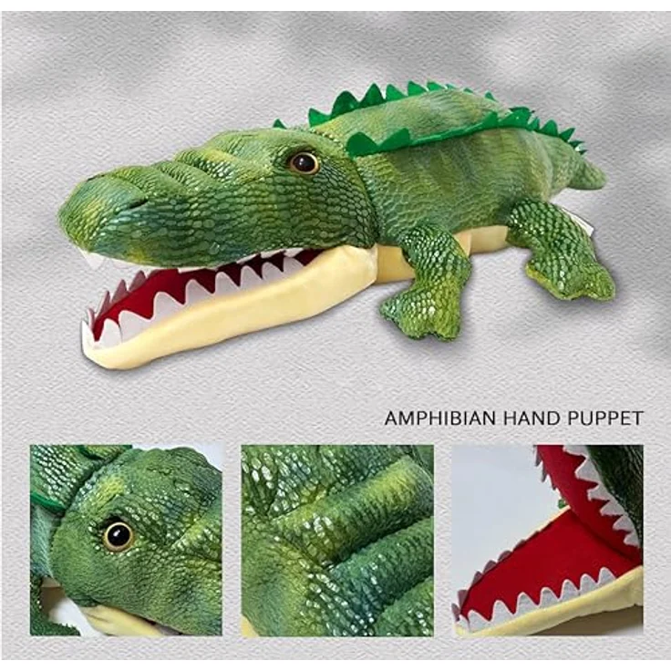 LOMTRATS Amphibien-Handpuppen Set, 50 cm große Plüschpuppen mit beweglichen Mündern, Frösche, Schlangen und Eidechsen für Geschichtenerzählen und Lernspiele – Bild 3