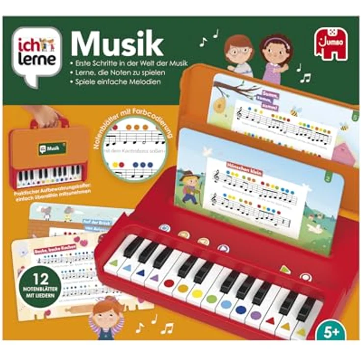 Jumbo 1110100389 Ich Lerne Musik Learning Toys, Mehrfarbig - Kinderklavier mit 12 erweiterbaren Partituren und selbstkorrigierendem System – Bild 3