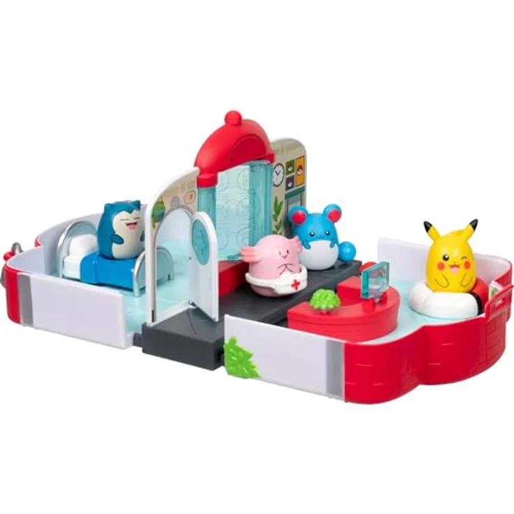 Jazwares Pokémon Center Playset - Squishalongs mit 4 Mini-Squish Figuren, tragbar und mit umklappbarem Heilbildschirm – Bild 5