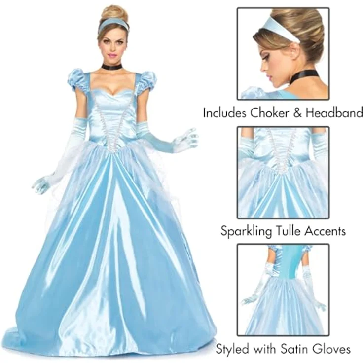 Leg Avenue Cinderella Classic, Kostüm aus Satin mit Glitzerelementen und Tüll, 3-teilig in Blau – Bild 3