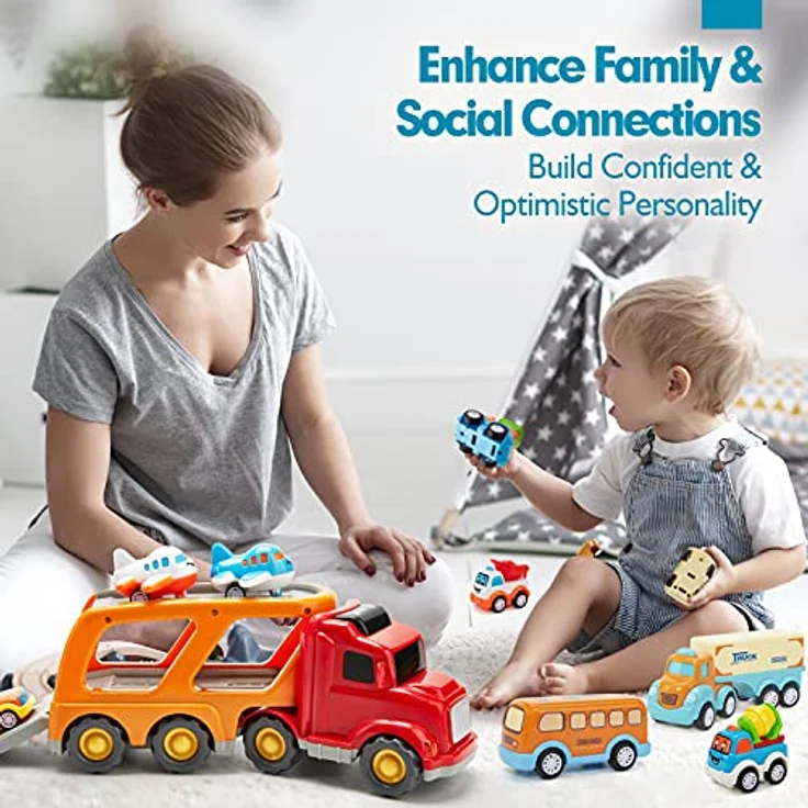 Auto Spielzeug ab 2 Jahre Cars Spielzeug für Kinder, 10 in 1 Baby Spielzeug ab 1-3 Jahr LKW mit Licht und Musik für Jungen, Kinder Auto Transporter Spielzeug ab 1 2 3 4 Jahre Junge Geschenk – Bild 4