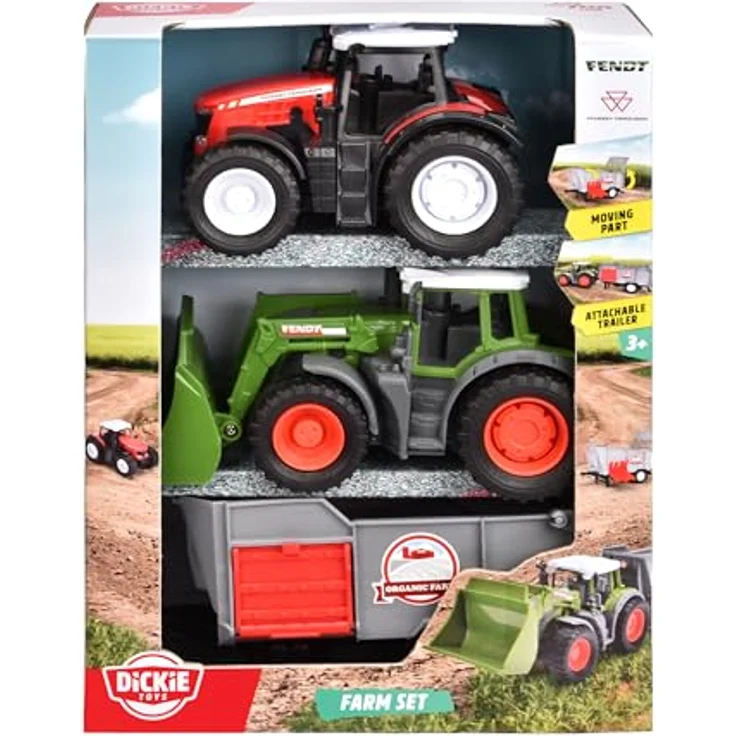 Dickie Toys Spielzeug-Traktor Farm Set, 3-tlg. mit Fendt und Massey Ferguson Traktor sowie Anhänger, für Kinder ab 3 Jahren, Freilauf und bewegliche Teile – Bild 7