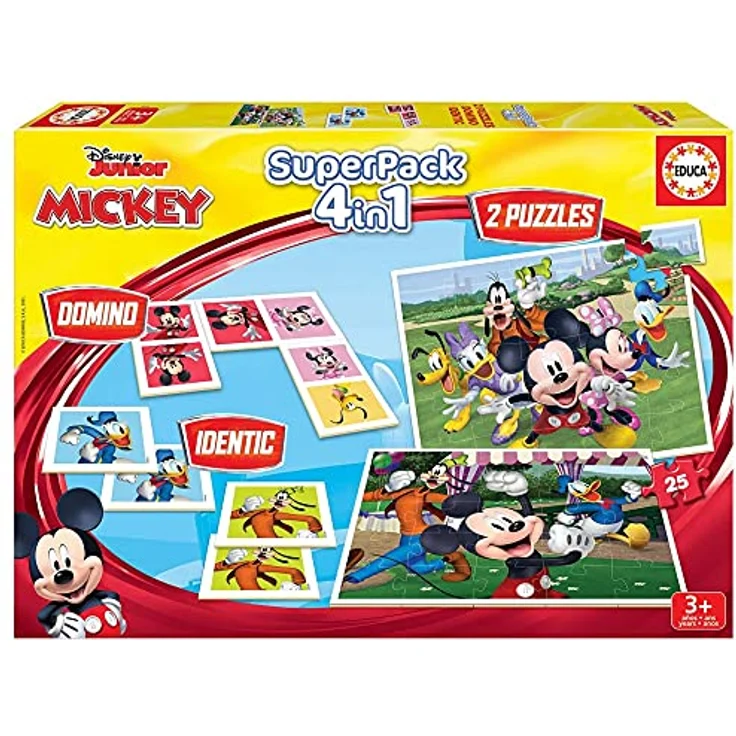 Educa Mickey Mouse und Freunde 4-in-1 Superpack, Domino, Memo-Spiel und 2 Puzzles je 25 Teile, Lernspielzeug für Kinder ab 3 Jahren, offizielle Disney Lizenz – Bild 1