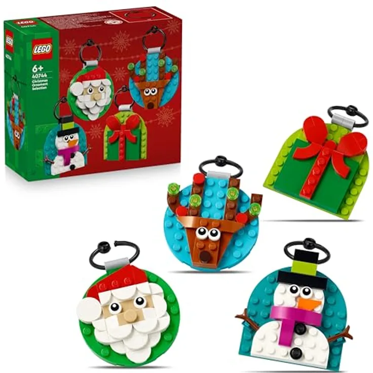 LEGO Iconic 40744, Christbaumanhänger Bausatz mit 4 Motiven (Geschenk, Weihnachtsmann, Schneemann, Rentier), Mehrfarbig, 153 Teile, ab 6 Jahren