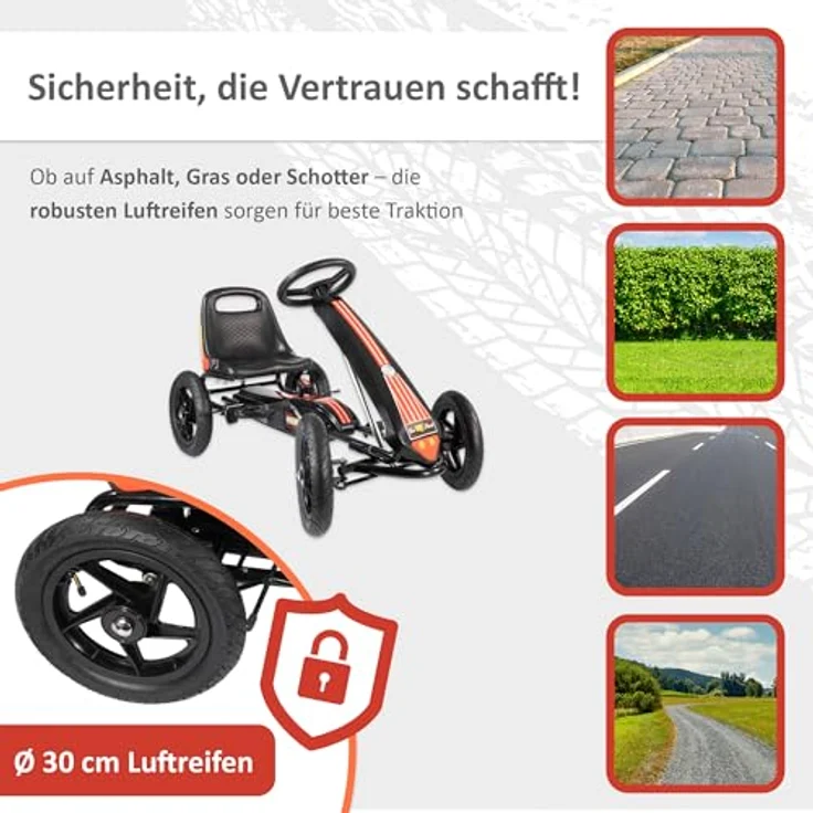 Lemodo Go-Kart für Kinder 5-9 Jahre, Tretfahrzeug mit Luftreifen, Vorwärts-Rückwärtsgang, schwarz – Bild 5