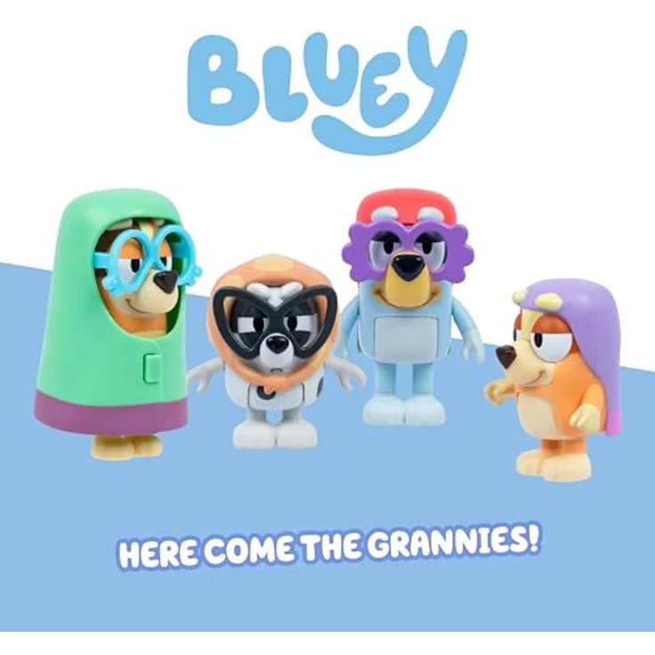Bluey 4er-Figurenpackung „Hier kommen die Omis“, bewegliche Kinderspielzeuge mit Zubehör, 6-7,6 cm, inkl. Madge, Janet, Rita und Gladys – Bild 2
