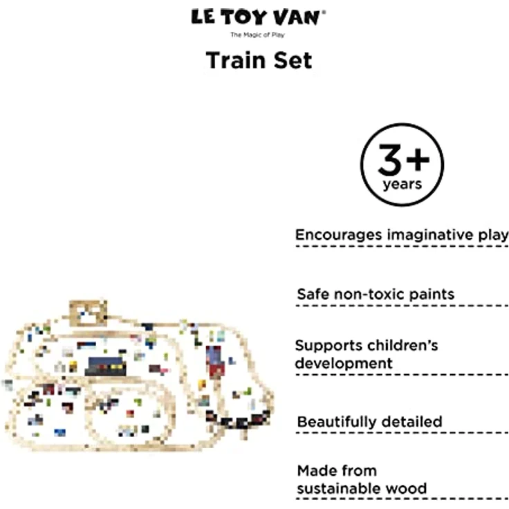 Le Toy Van London Train Set, 120-teiliges Holzeisenbahn-Set mit magnetisch verbindbaren Waggons, Gleisen und detaillierten Zubehörteilen aus nachhaltigem Holz, für Kinder ab 3 Jahren – Bild 9
