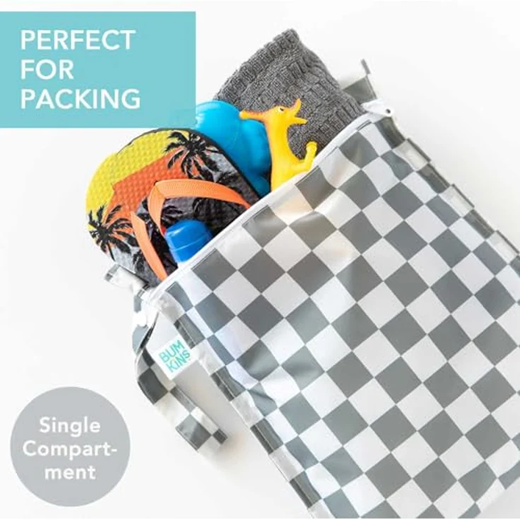 Bumkins wasserdichte Wetbag, Wiederverwendbare Nasstasche für Stoffwindeln & Badesachen, Charcoal Check (Grau Karo) – Bild 2