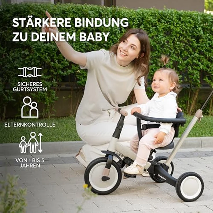 Kikkaboo Dreirad Flip 5 in 1, Stahlrahmen, rutschfeste Griffe, verstellbar, Schwarz – Bild 8