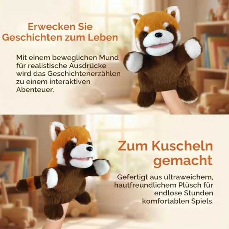 LOMTRATS 2026 Tierhandpuppen Set, Wolf, Tiger, Löwe und Affe mit beweglichen Mündern, ca. 25 cm, ideal für Geschichtenerzählen und Vorschulalter – Bild 4