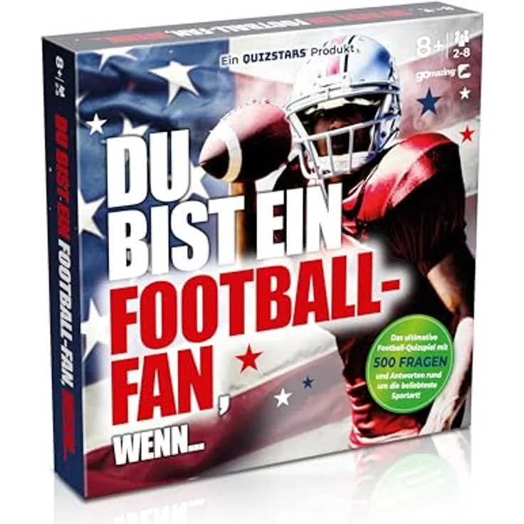 Gomazing Du bist EIN Football- Fan, wenn - Quiz-Brettspiel mit 500 Fragen zur NFL & Football - für 2-8 Spieler - nachhaltig und plastikfrei - Deutsch - 50 x 50 cm Spielbrett