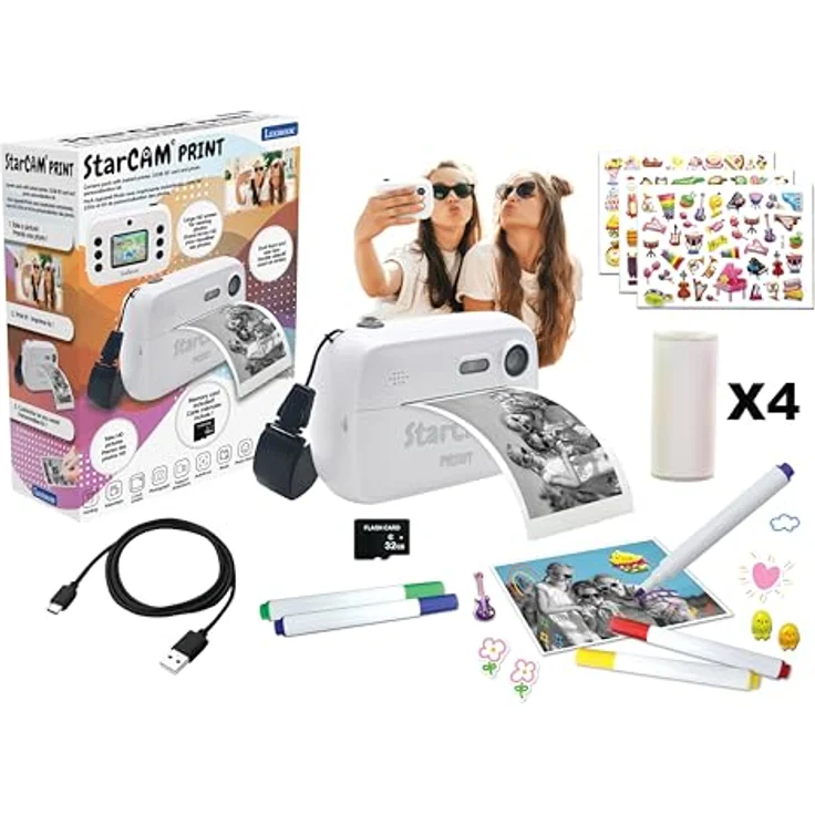 Lexibook Starcam Print (DJ150), Sofortdruck-Kamera mit 12 MP, SD-Karte und Fotopersonalisierung, inkl. 3 Rollen Thermopapier und 170 3D-Stickern – Bild 1