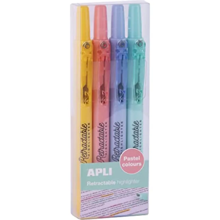 APLI 18933 – 4-tlg. Textmarker-Set mit einziehbaren Keilspitzen in Pastellfarben