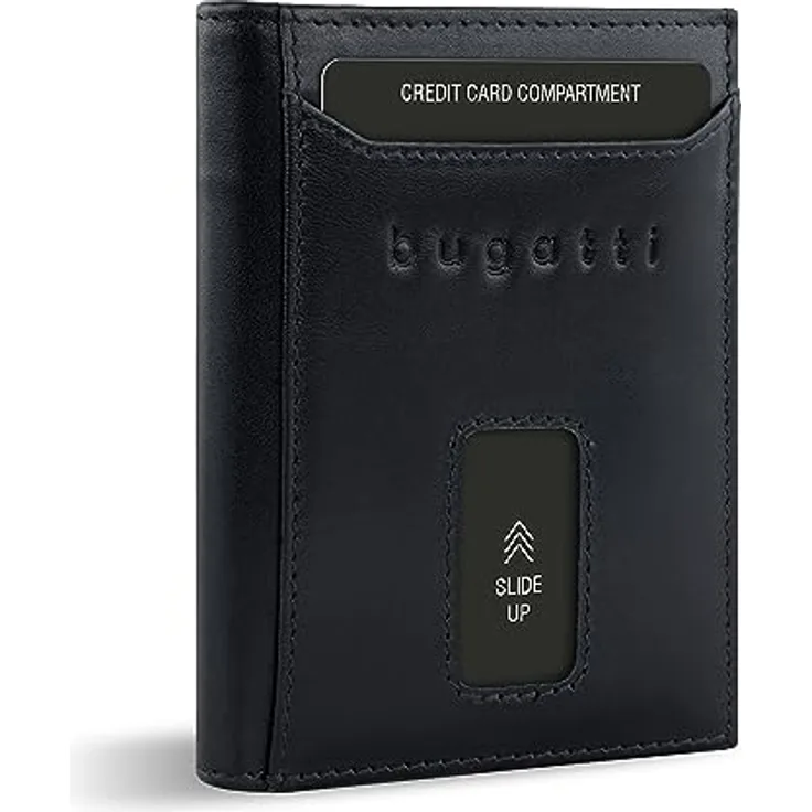 bugatti Secure Slim Mini Börse aus Leder mit RFID-Schutz, Slim Wallet, Kartenetui, schwarz