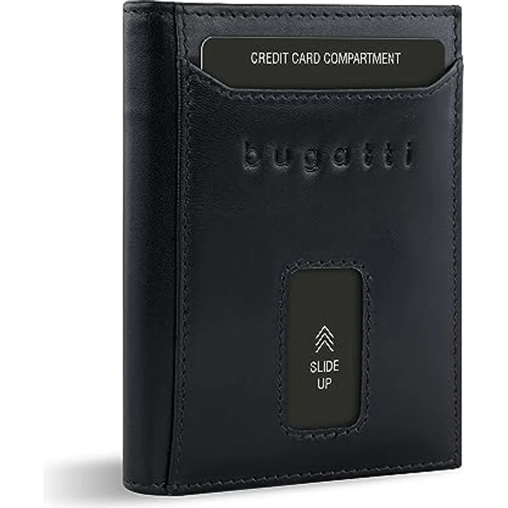 bugatti Secure Slim Mini Börse aus Leder mit RFID-Schutz, Slim Wallet, Kartenetui, schwarz – Bild 1