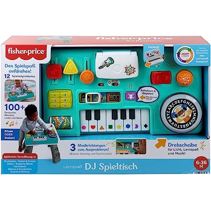 Fisher Price Lernspaß DJ Spieltisch, interaktives Aktivitätszentrum zur Förderung der Feinmotorik mit Musik- und Soundeffekten – Bild 7